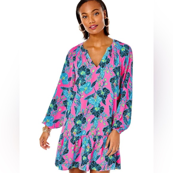 Lilly Pulitzer Lucee Dress Pink Floral Isle Blooming For You Preppy Resort XS - Picture 1 of 9